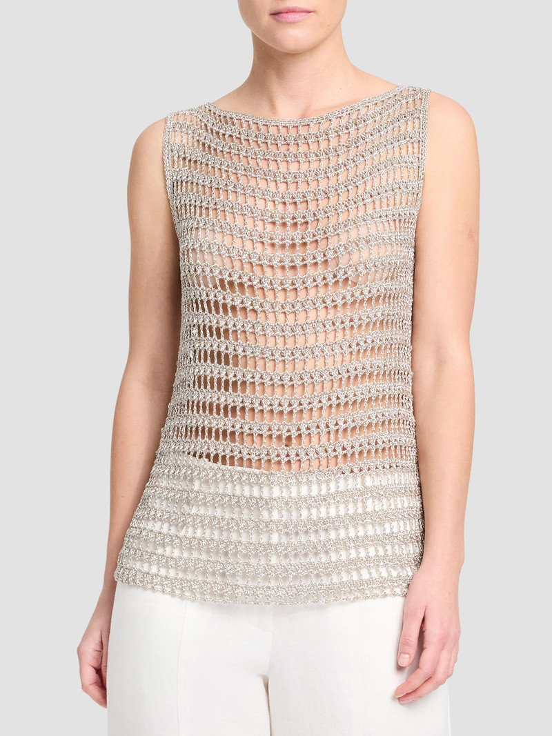 Women's Cleo Metallic Crochet Tank - Sandshell 3