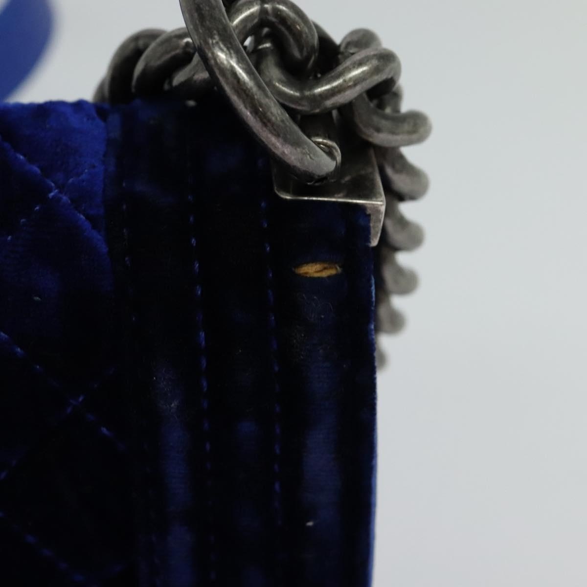CHANEL Matelasse Chain Boy CHANEL Shoulder Bag Velor Blue CC - 3