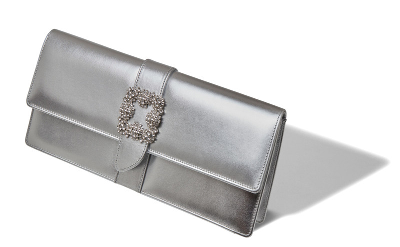 Manolo Blahnik Silver Nappa Leather Jewel Buckle Clutch outlook