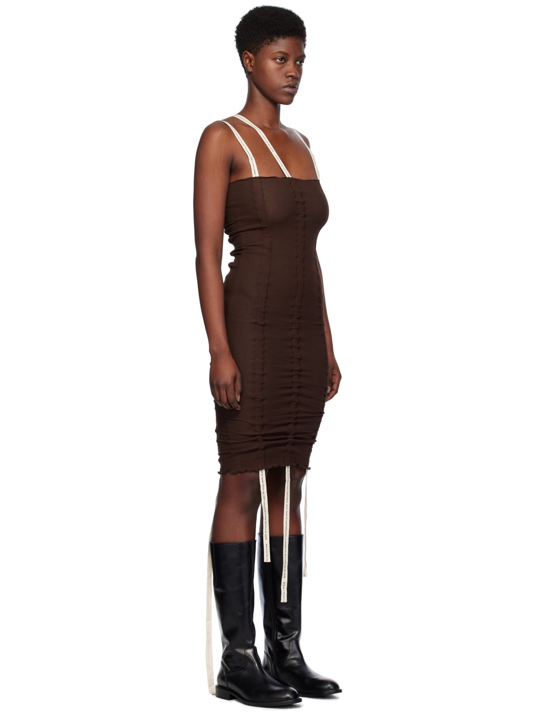 Brown Hewn Strap Minidress - 2