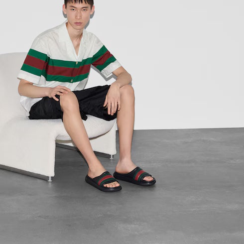 Gucci Web Rubber Slide Sandals - 4