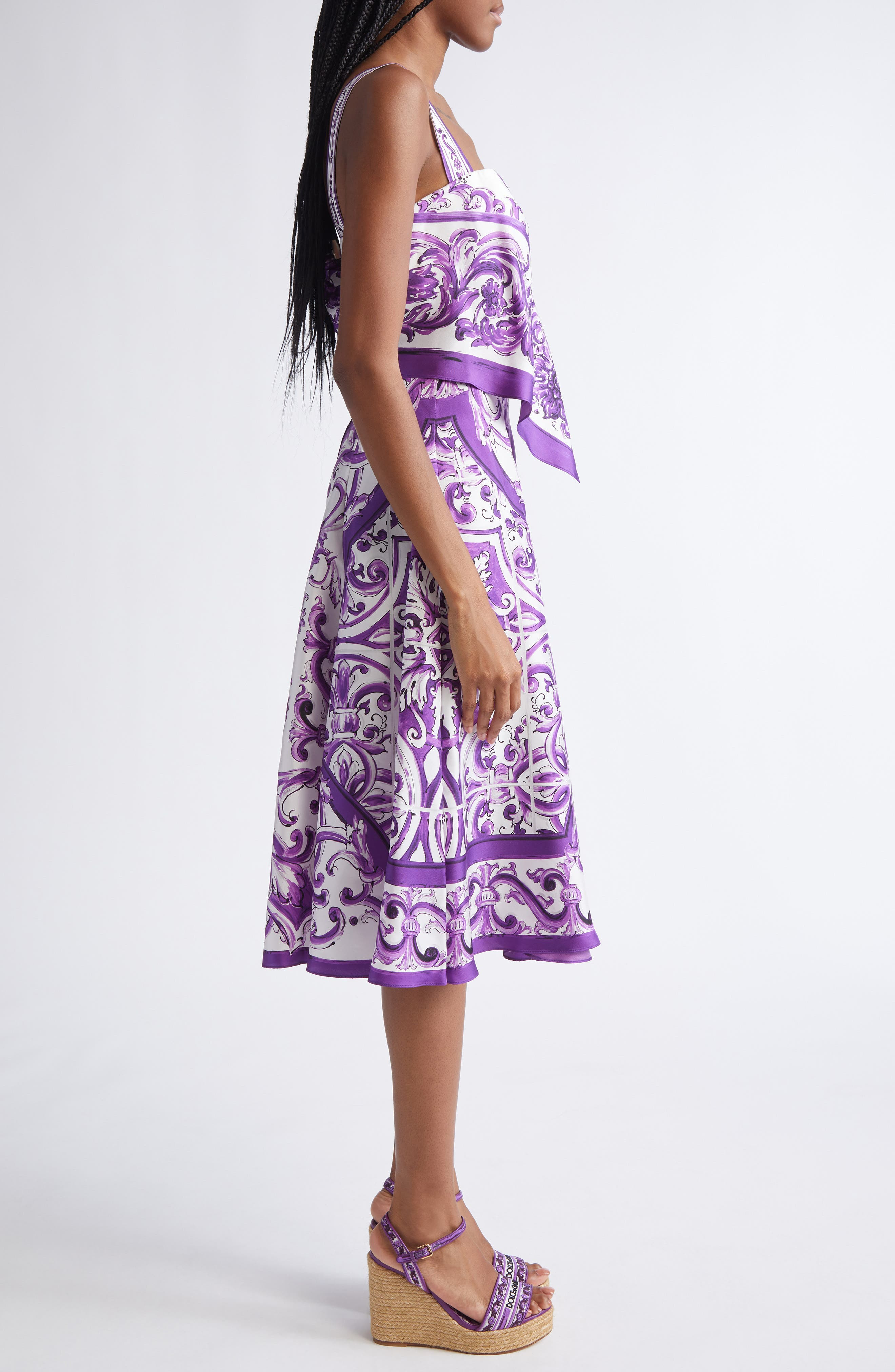 Dolce&Gabbana Majolica Silk Midi Dress in Hp5Dq Mix Maiolica L Viola at Nordstrom - 3