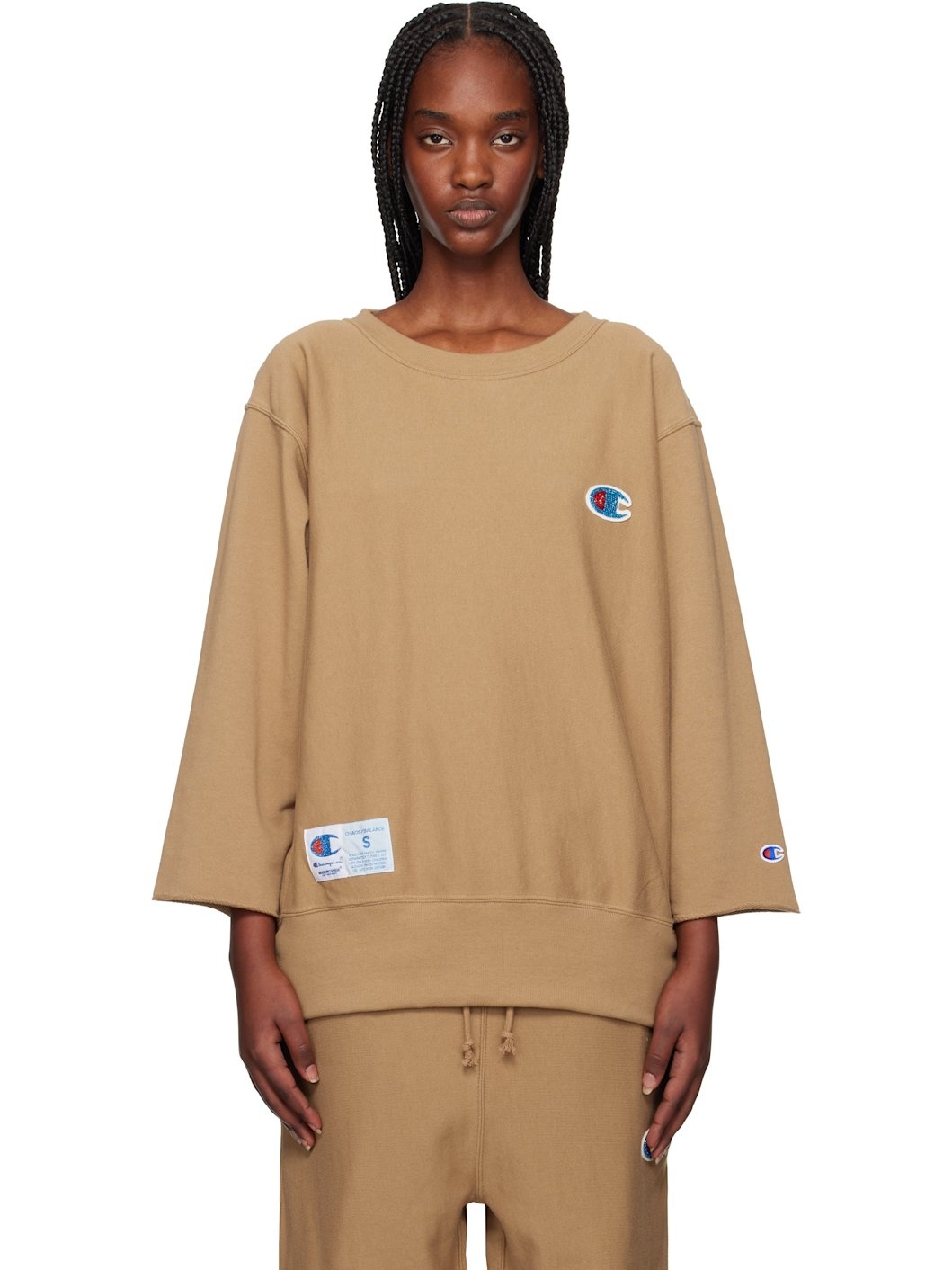 Tan Champion Edition Beaded Logo Appliqué Sweatshirt - 1