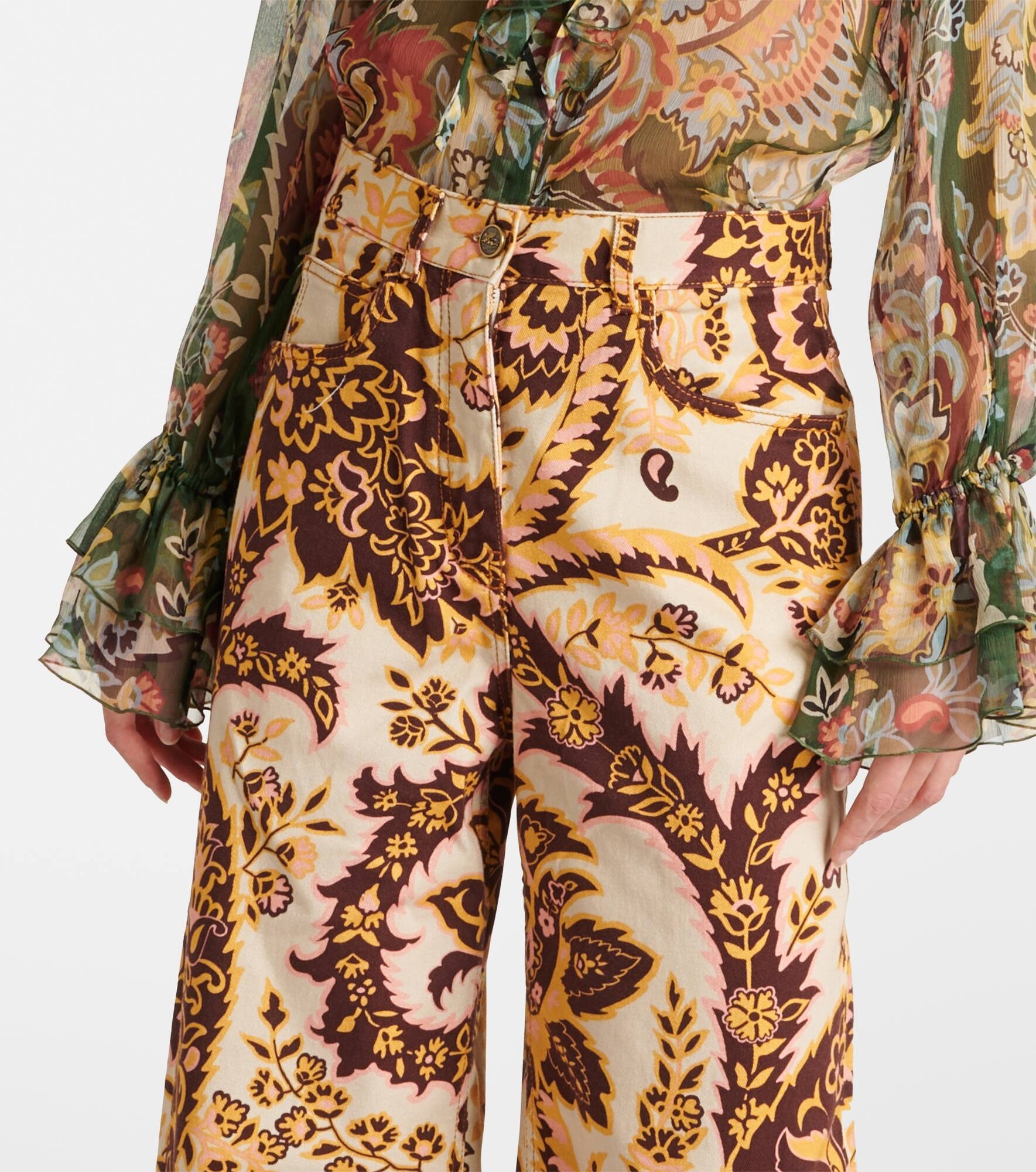 Floral high-rise wide-leg jeans - 4