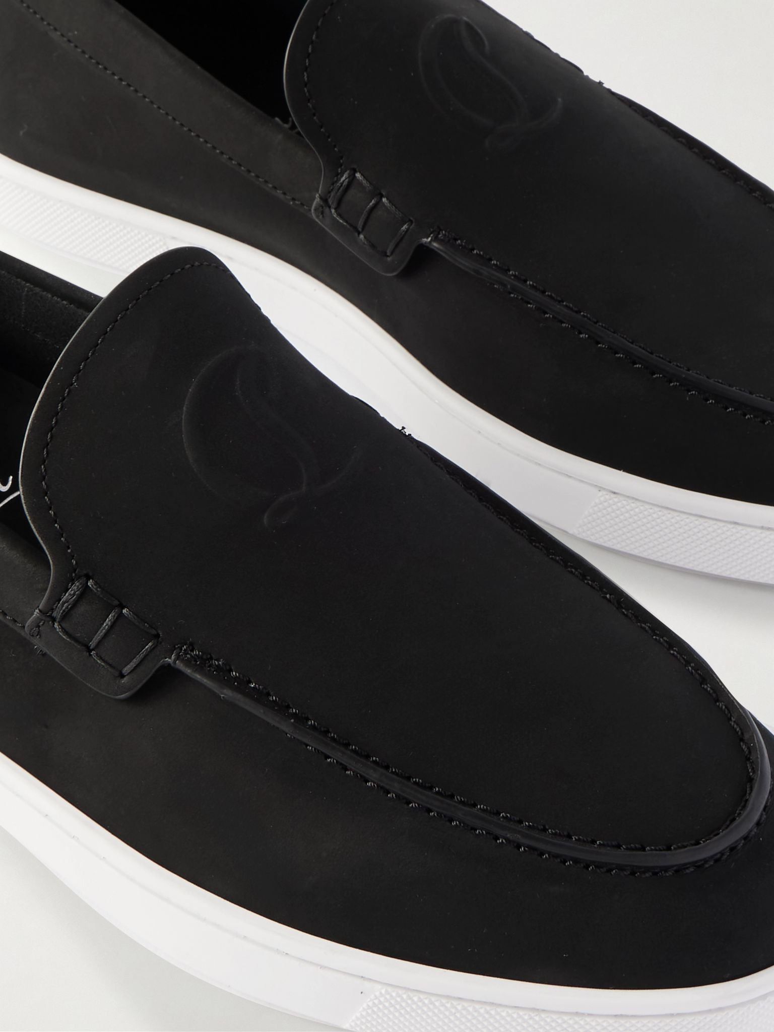 Moonboat Logo-Embossed Nubuck Loafers Black - 5