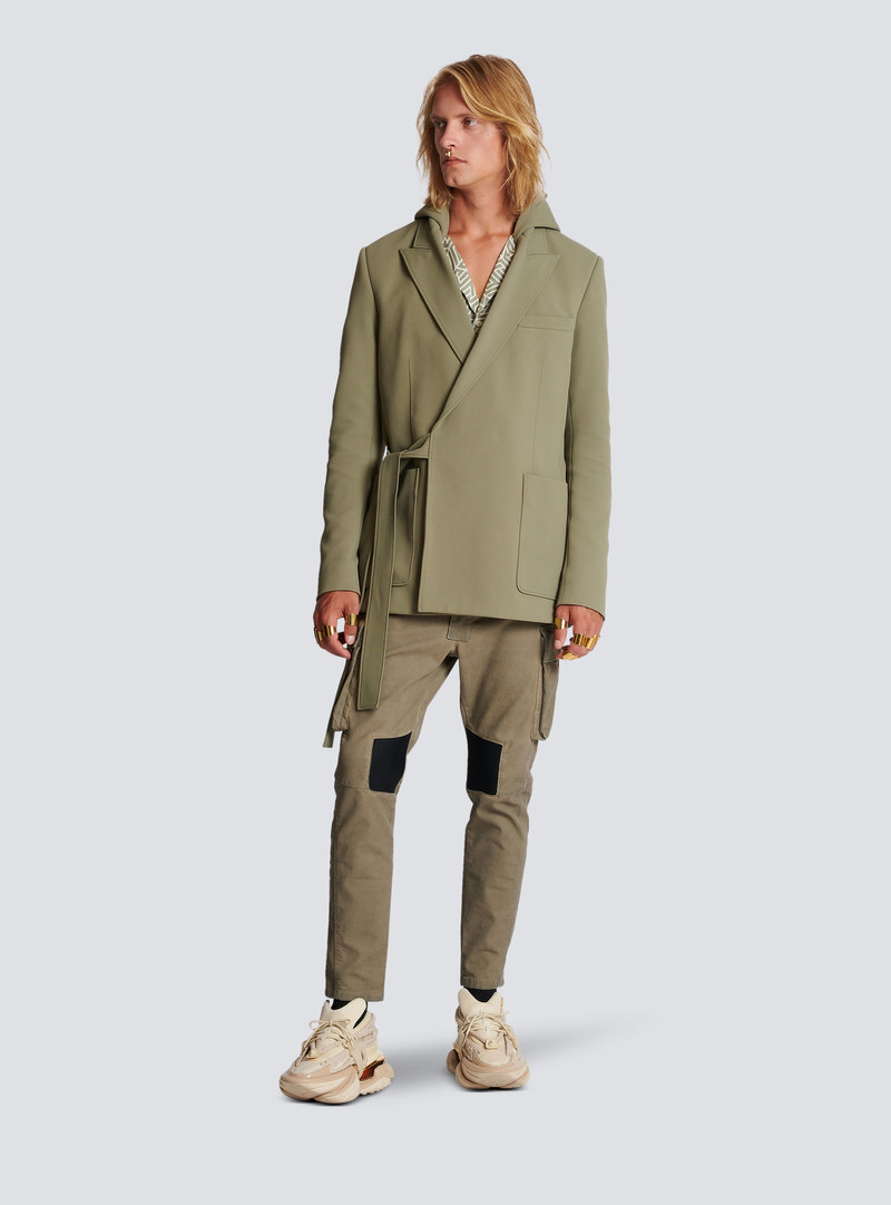 Balmain Asymmetrical cotton jacket with hood outlook