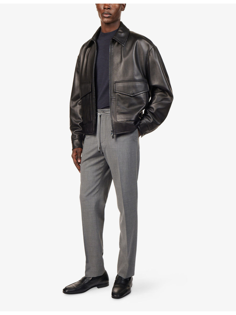 CORNELIANI Pointed-Collar Boxy-Fit Leather Bomber Jacket outlook