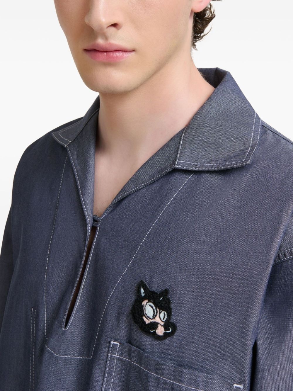 polo-collar chambray shirt - 5