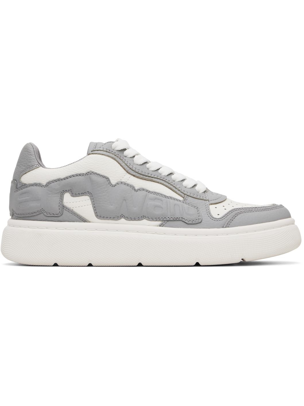 Gray & White Puff Pebble Leather Sneakers - 1