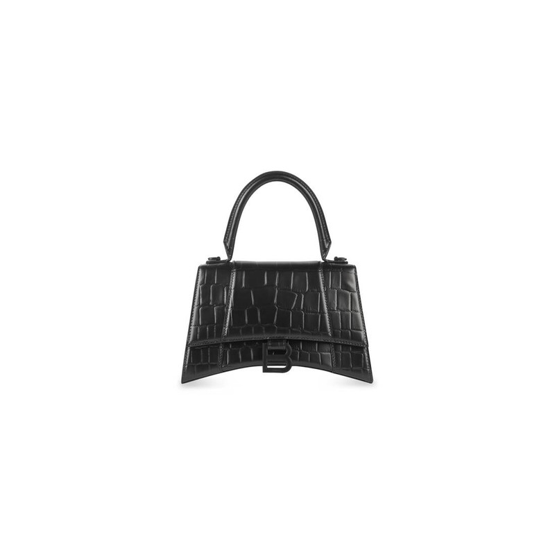 Women's Hourglass Small Handbag Crocodile Embossed in Black - 1