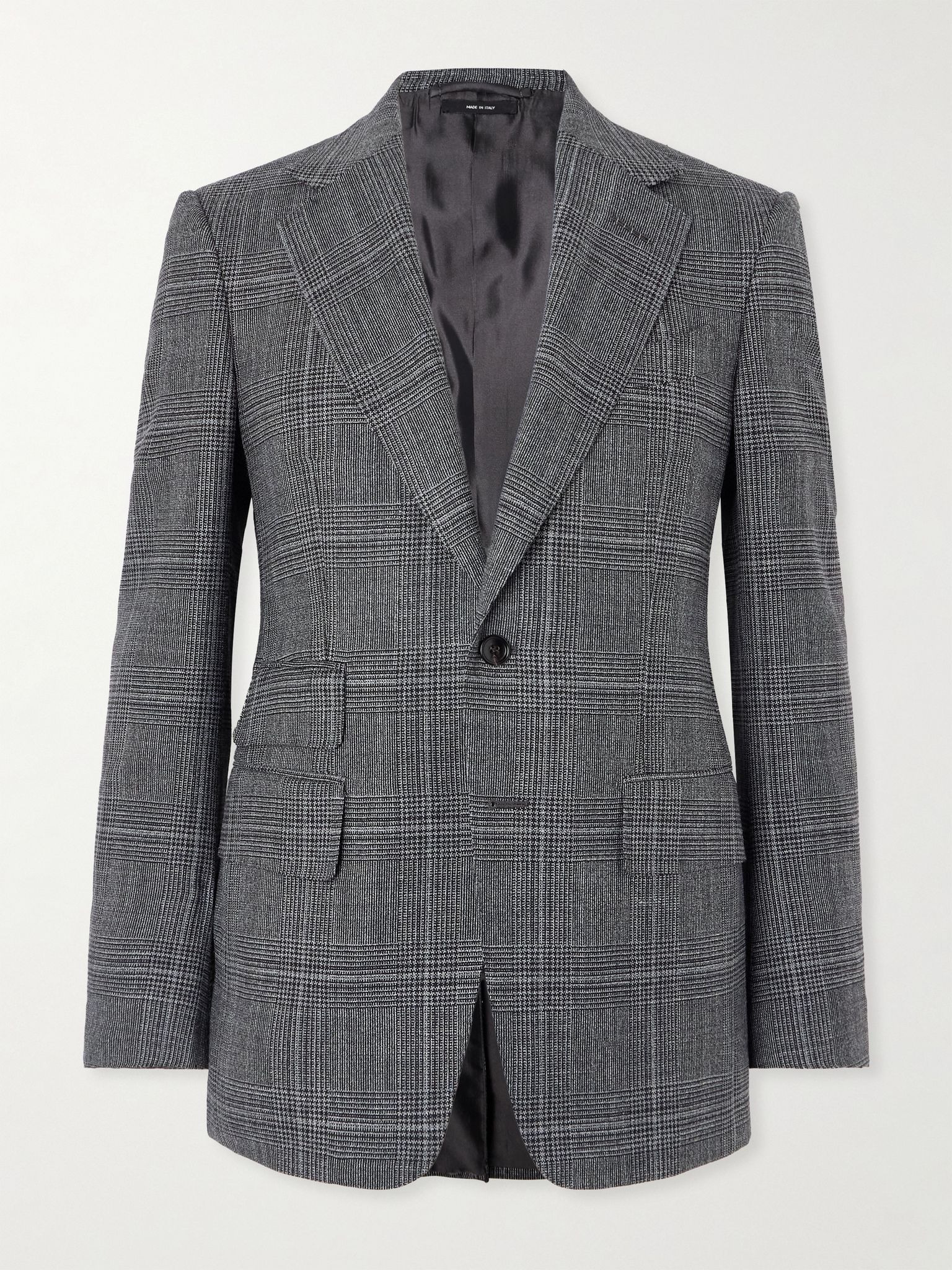 Shelton Slim-Fit Prince of Wales Checked Wool and Silk-Blend Suit Jacket Gray - 1