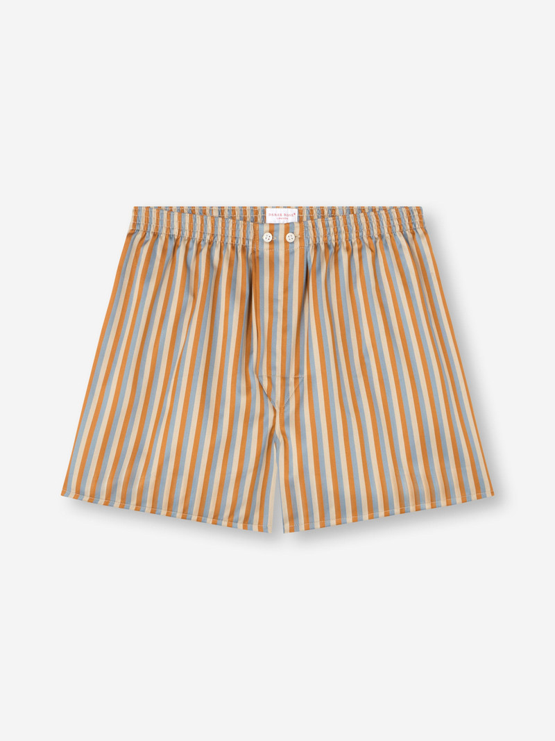 Derek Rose Men's Classic Fit Boxers Wellington Cotton Brown and Blue Multicolor Stripe outlook