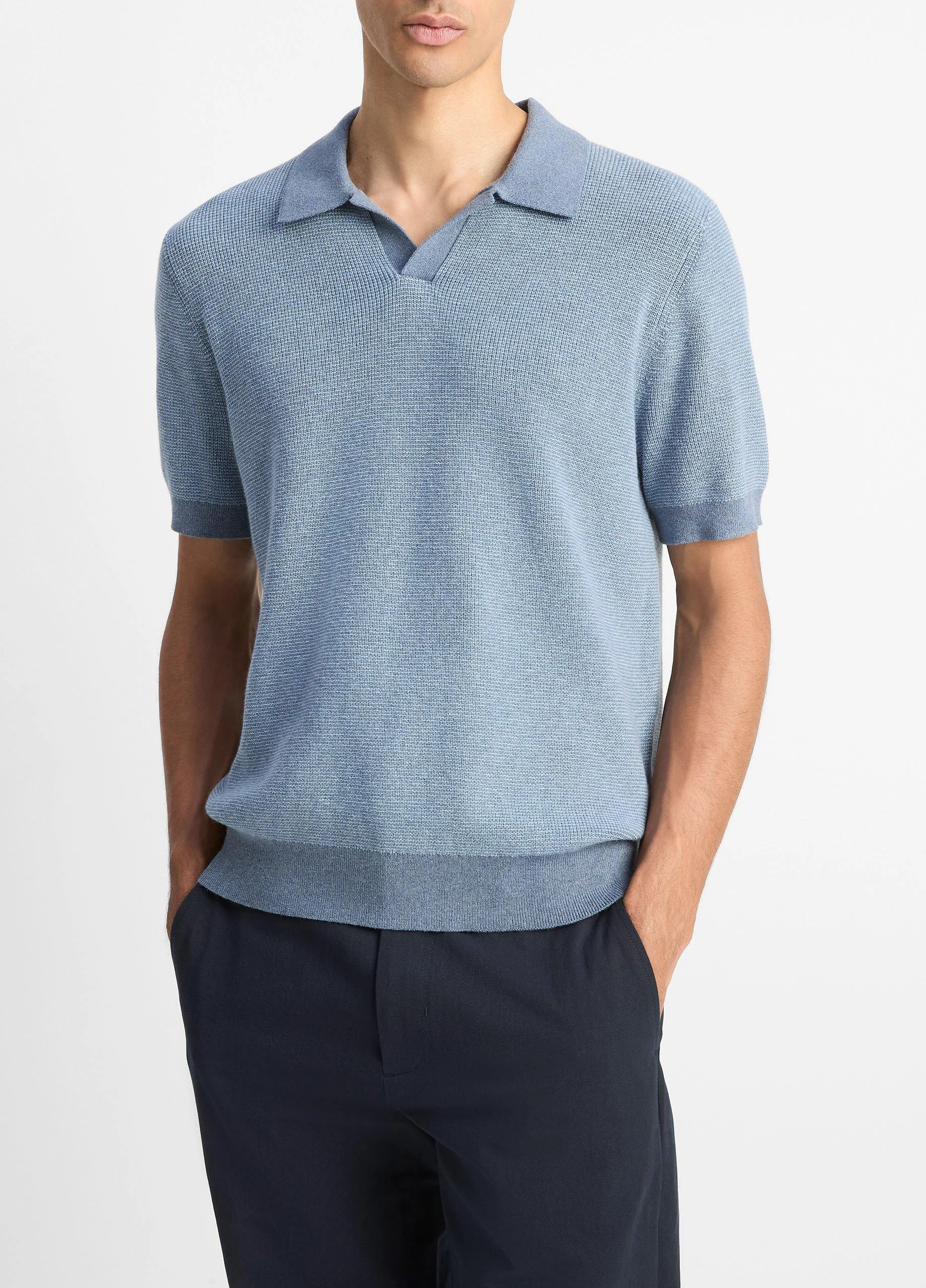 Colorblocked Feed-Stripe Cotton-Cashmere Johnny-Collar Sweater - 1