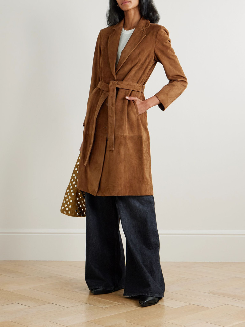 NOUR HAMMOUR Vesper belted suede coat Light brown outlook