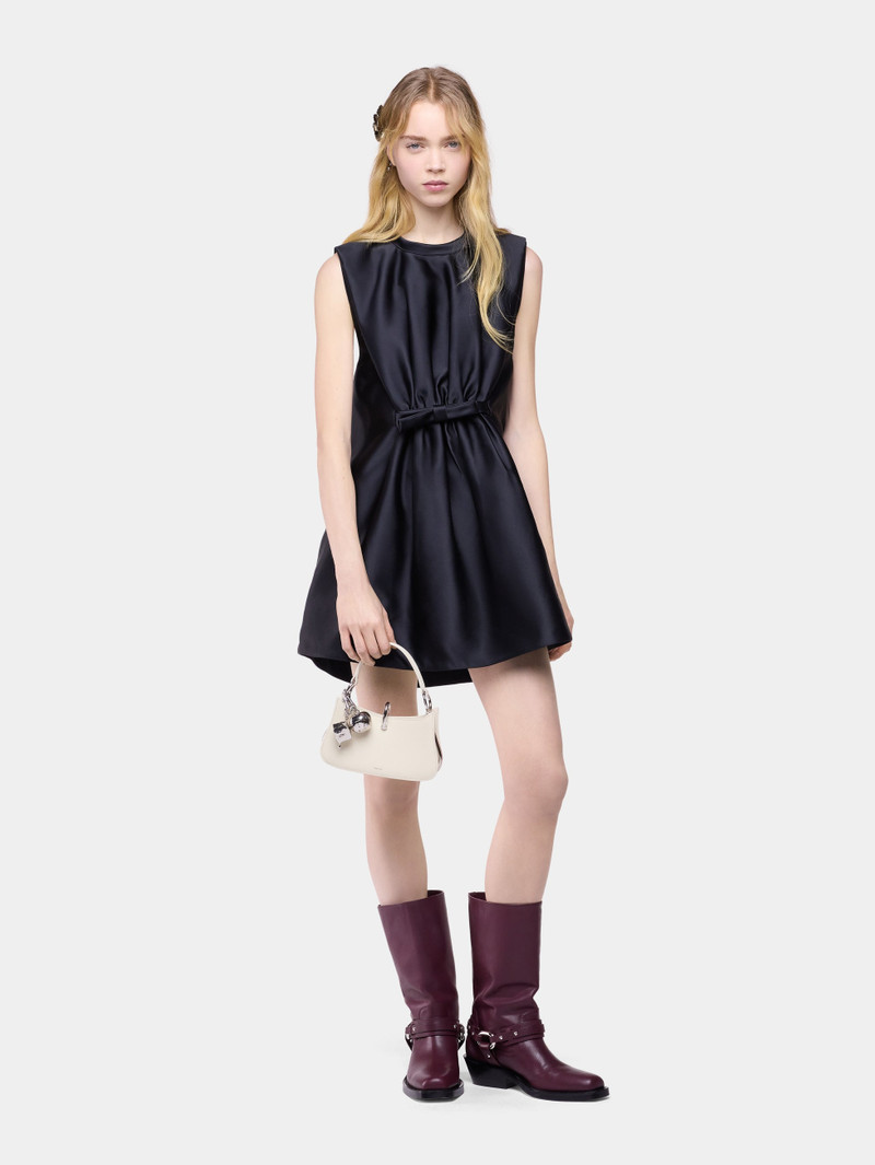 TAILORED MINI DRESS IN BLACK SATIN WITH BOW DETAIL 1