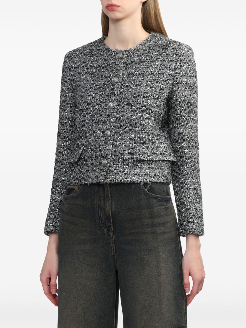 round-neck cropped jacket - 3