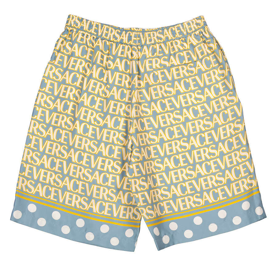 Versace Men's Light Blue/Ivory All-Over Logo Print Shorts - 2