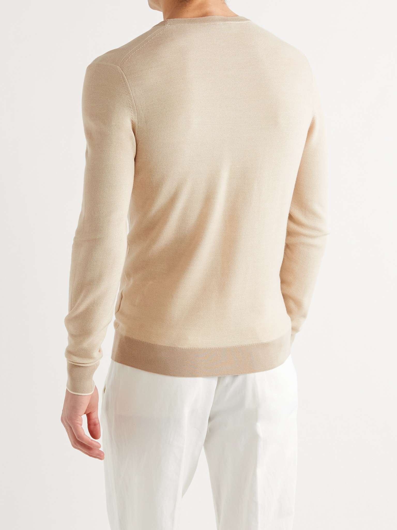 Contrast-Tipped Wool and Cashmere-Blend Piqué Sweater - 4