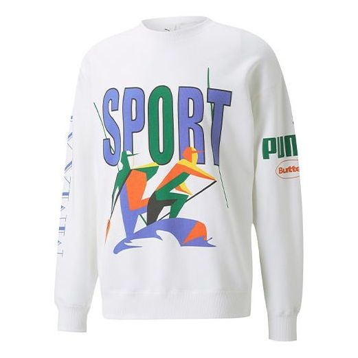 PUMA x Butter Goods Unisex Printing Round-neck Sweatshirt White 532440-02 - 1