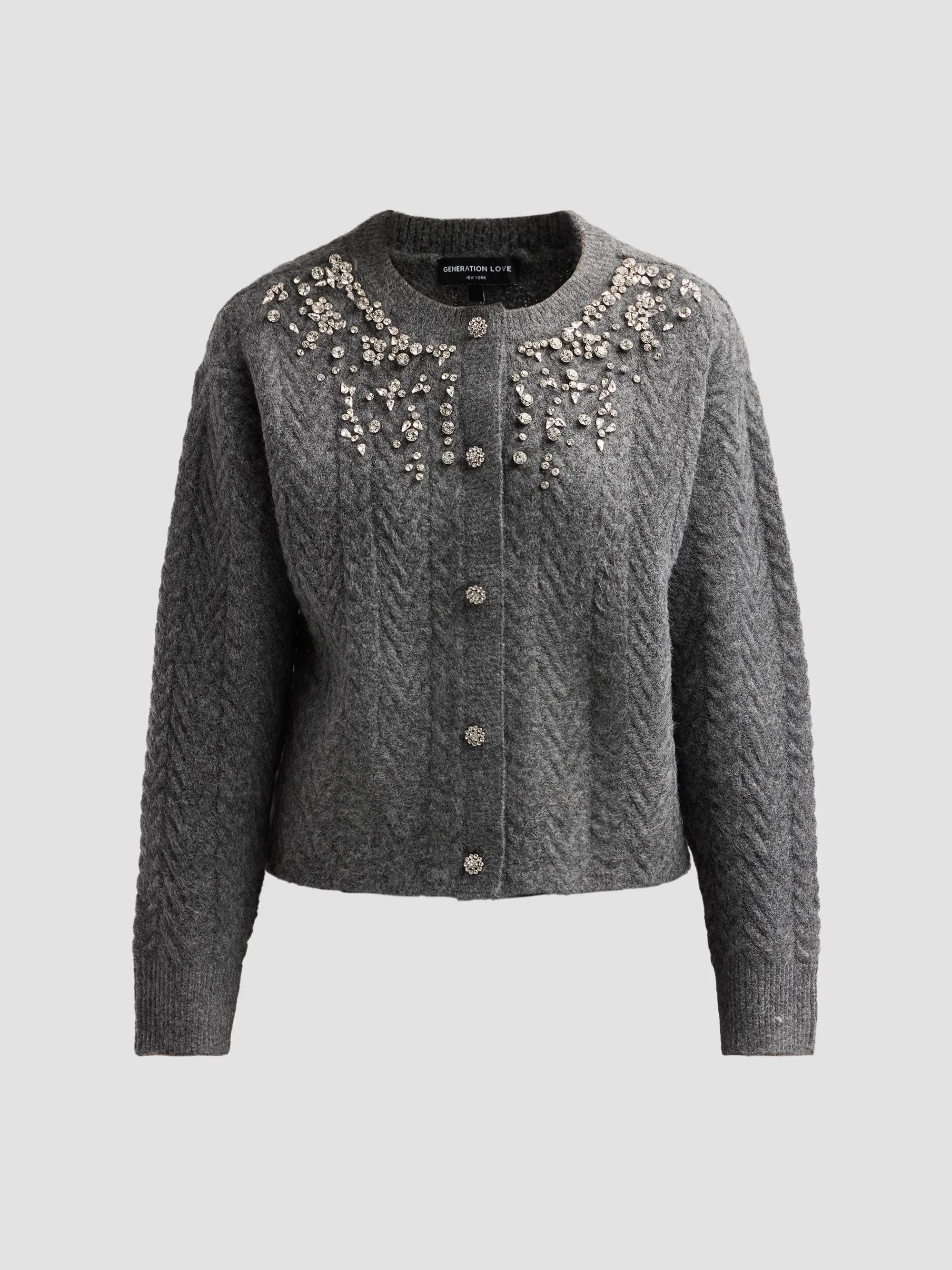 Women's Glenda Crystal Cable Cardigan - Heather Charcoal - 1