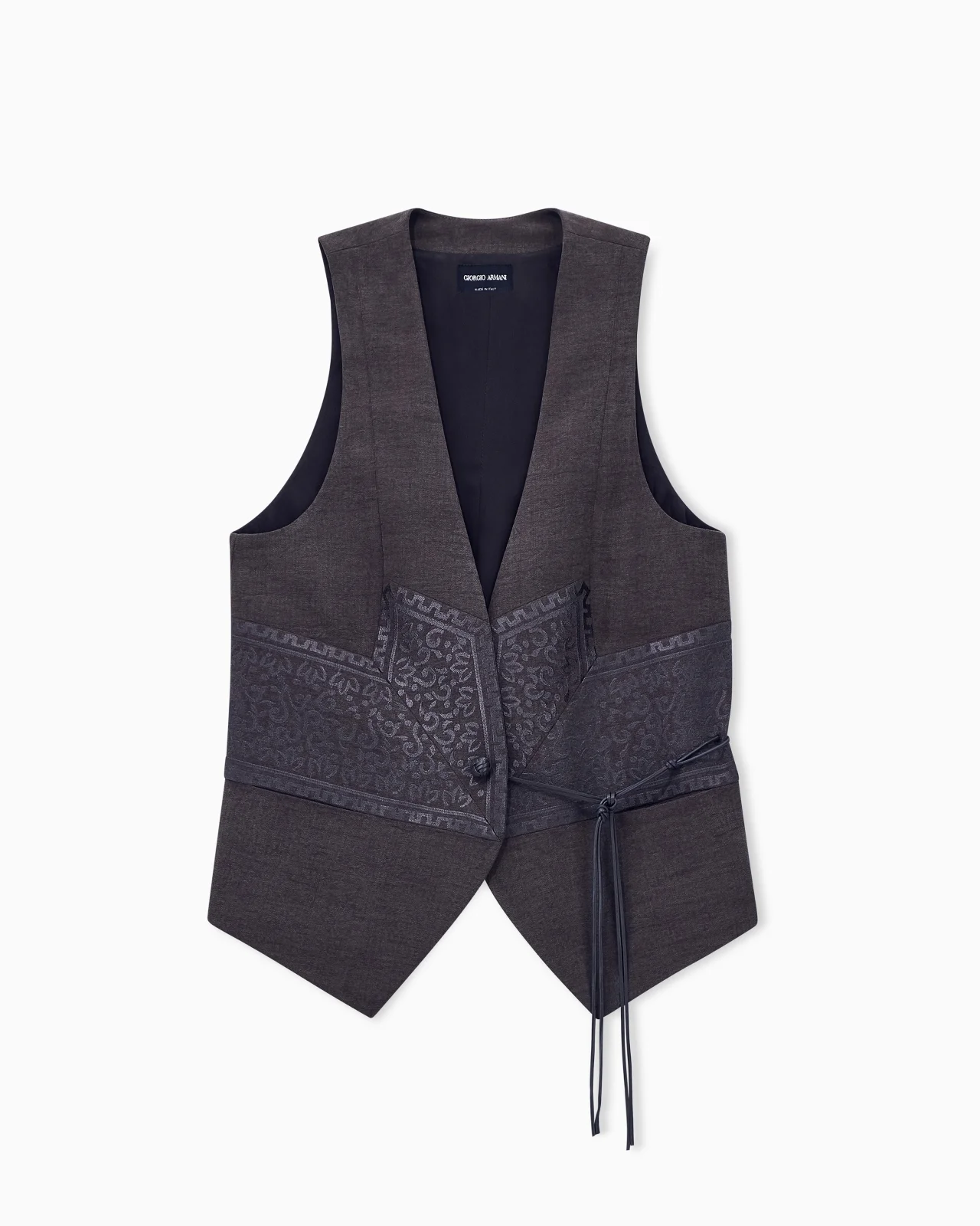 GILET IN SETA E LANA VERGINE CON MOTIVO JACQUARD E LACCI - 1