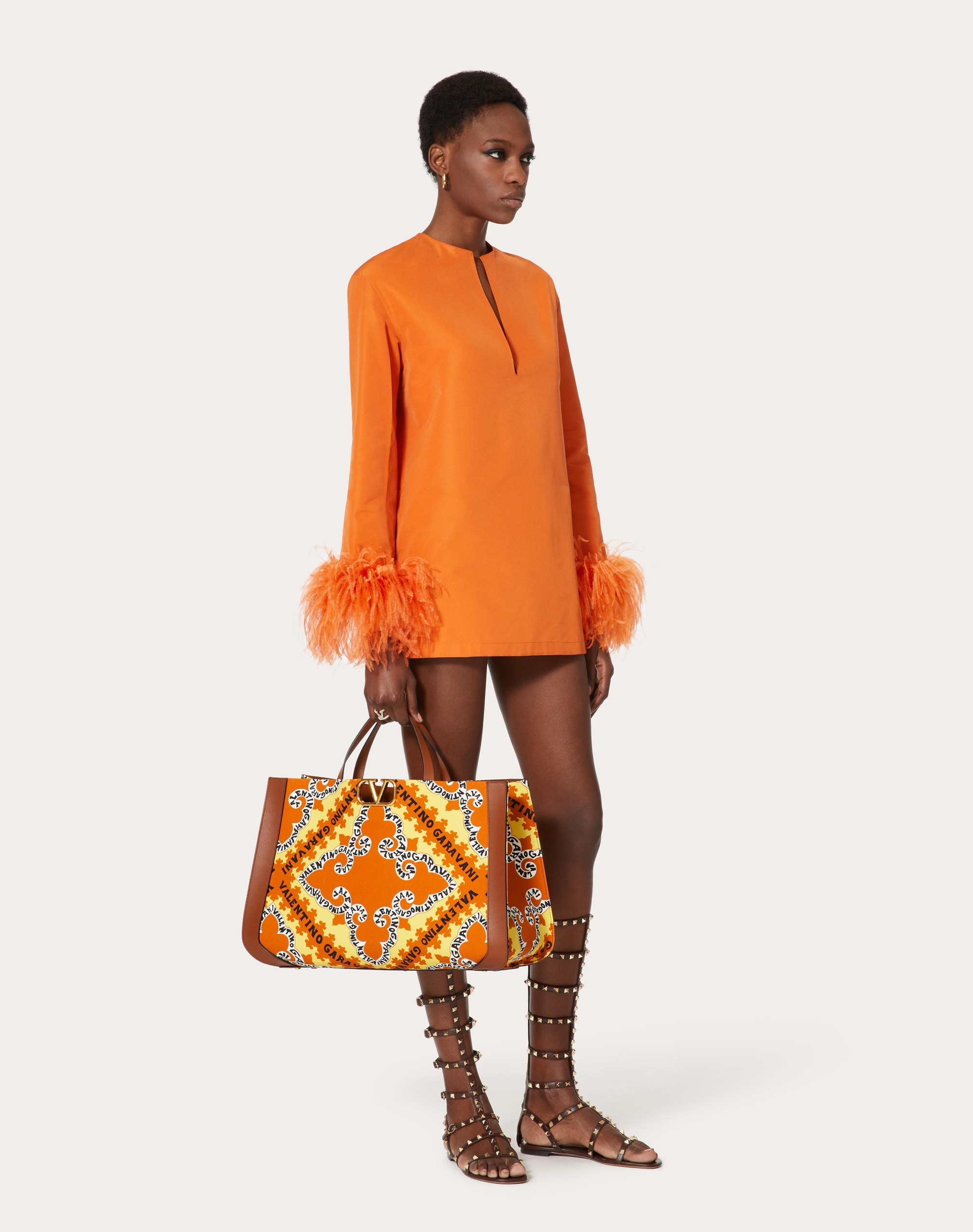 VLOGO SIGNATURE CANVAS HANDBAG WITH MINI BANDANA PRINT - 6