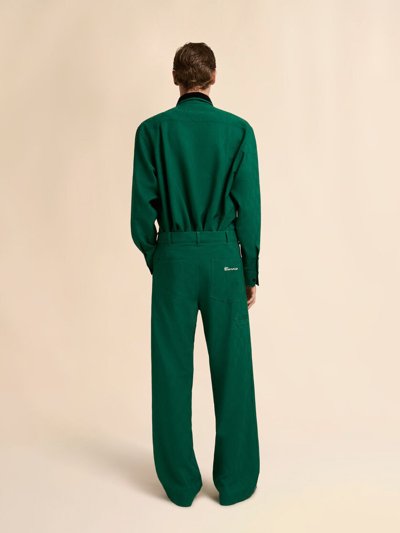 GREEN JACQUARD WOOL PANTS WITH GEOMETRIC MOTIF 3