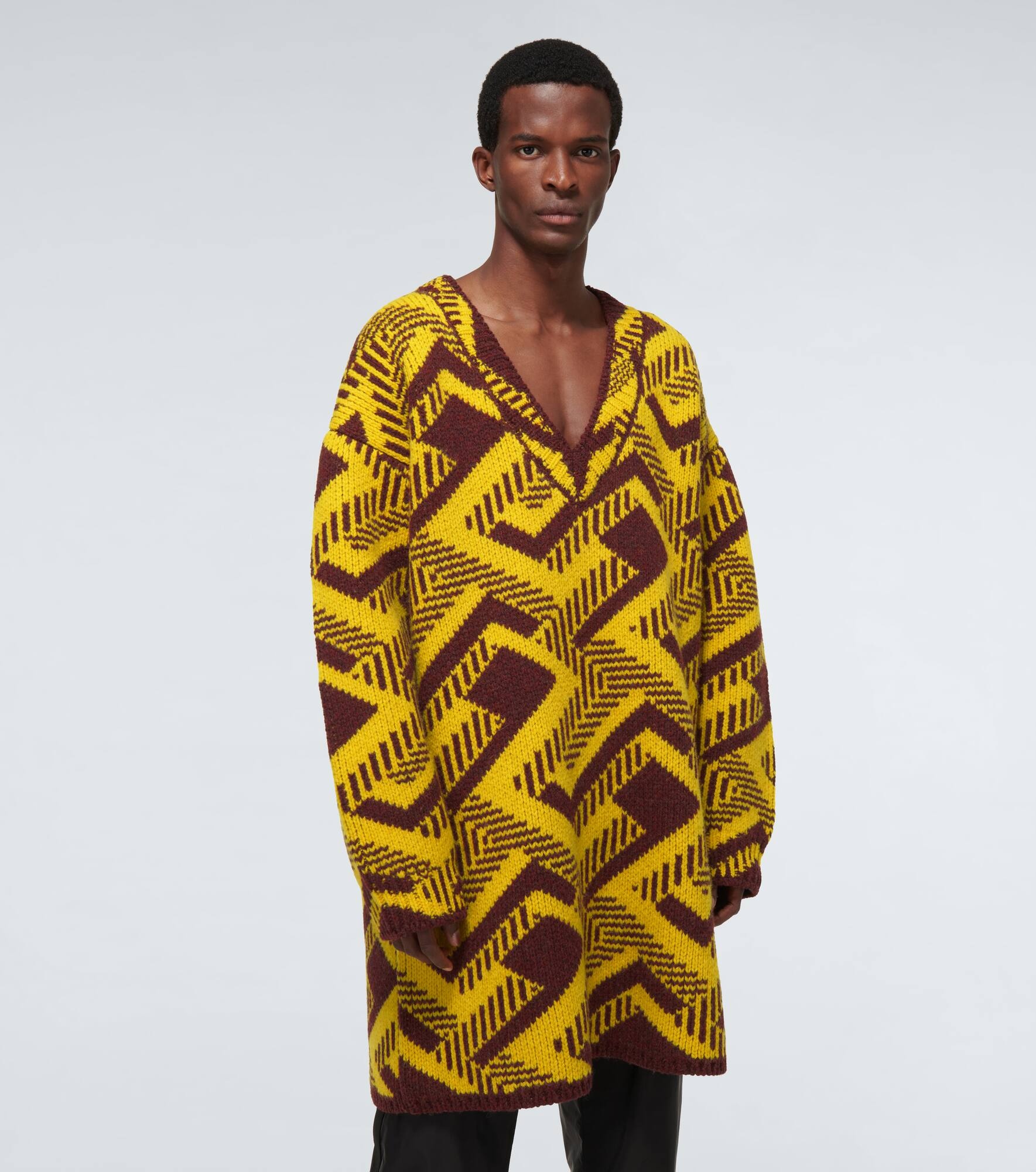 V-neck jacquard wool sweater - 3