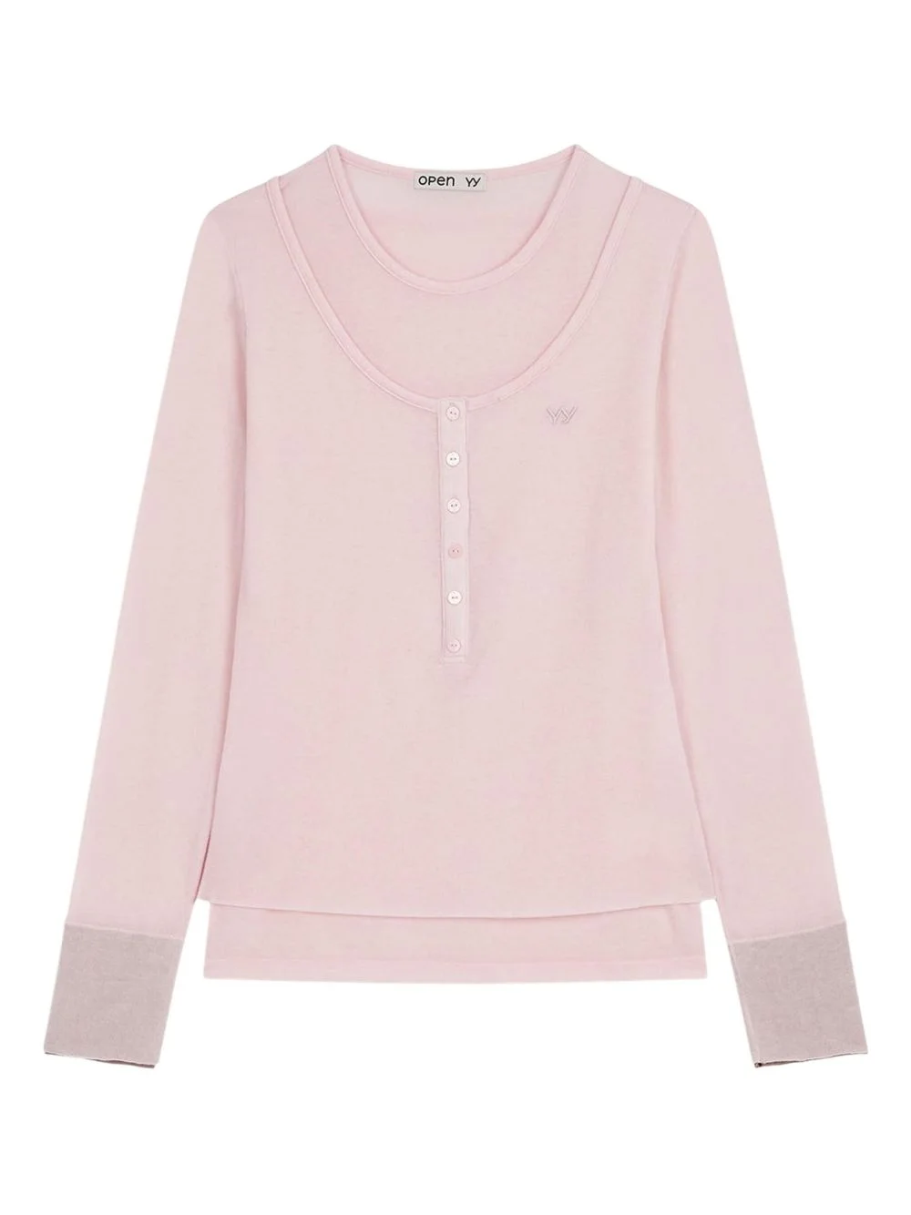 layered-design henley-neckline T-shirt - 1