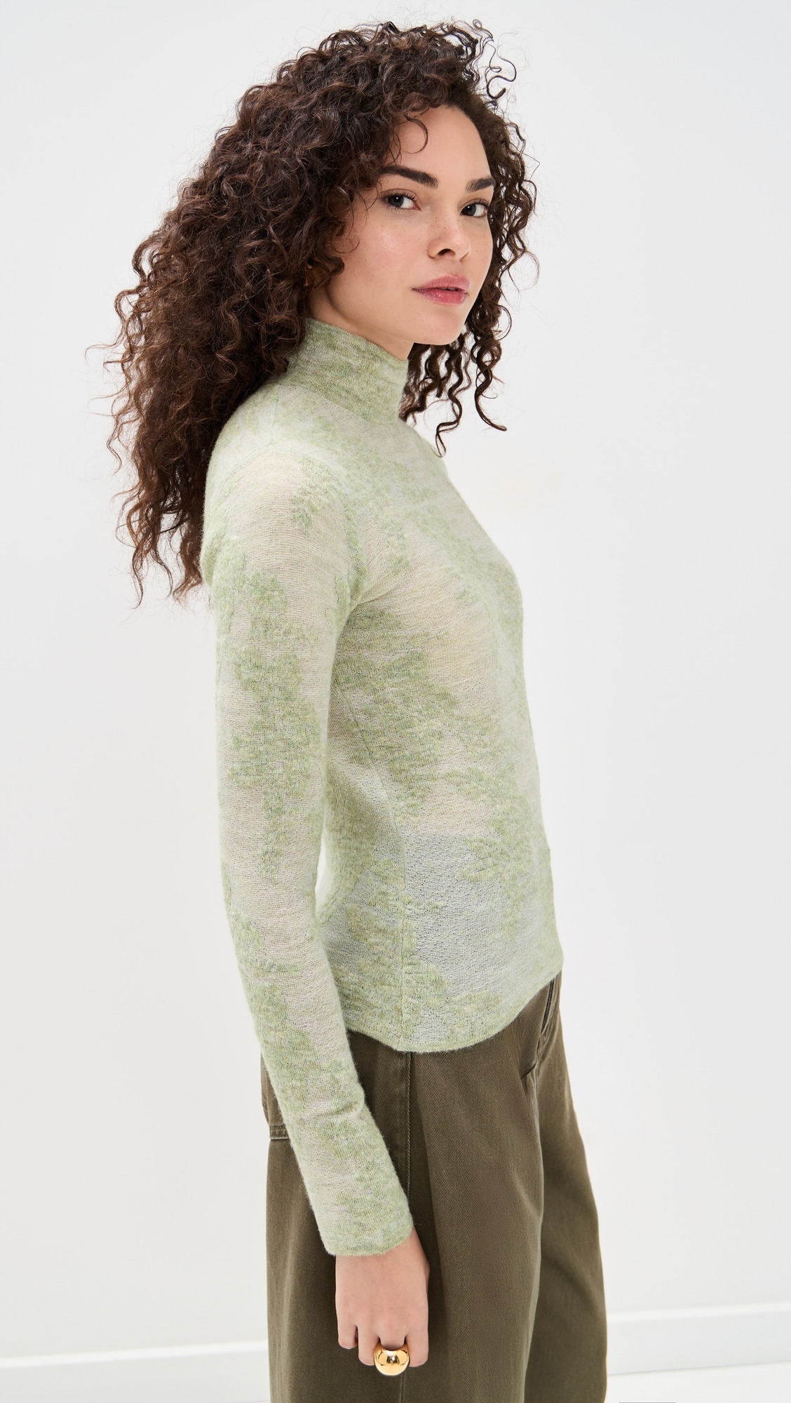 Sheer Flower Jacquard Mock Neck - 3