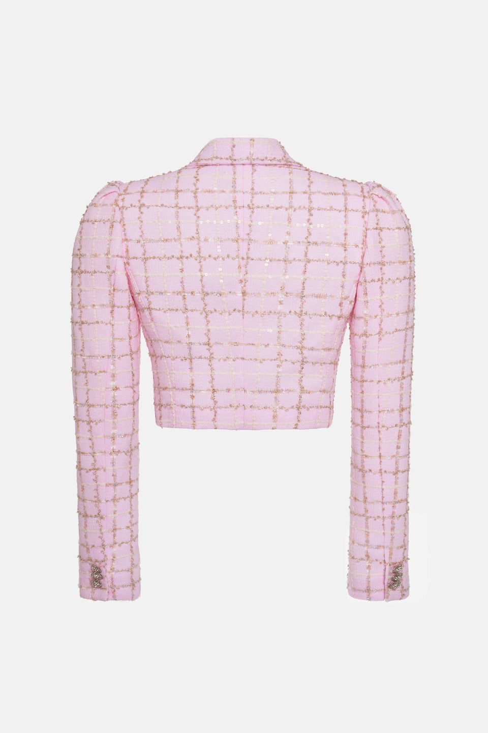 SEQUIN CHECKED TWEED CROPPED JACKET WITH JWL ZIP - 2