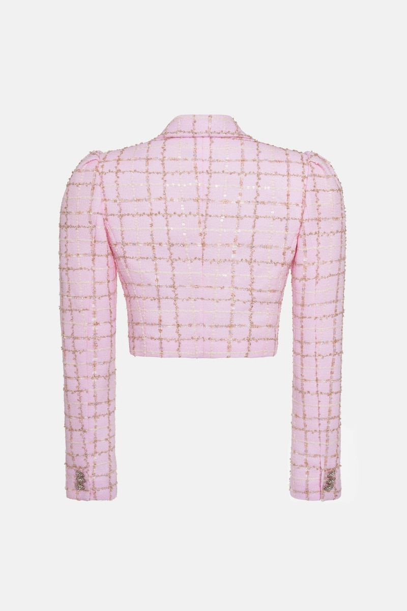 SEQUIN CHECKED TWEED CROPPED JACKET WITH JWL ZIP 2