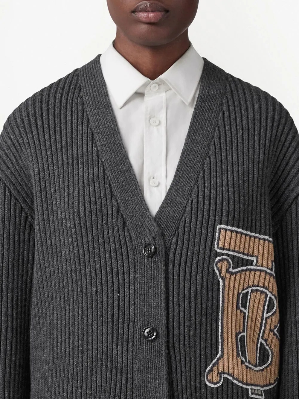 intarsia monogram motif cardigan - 5