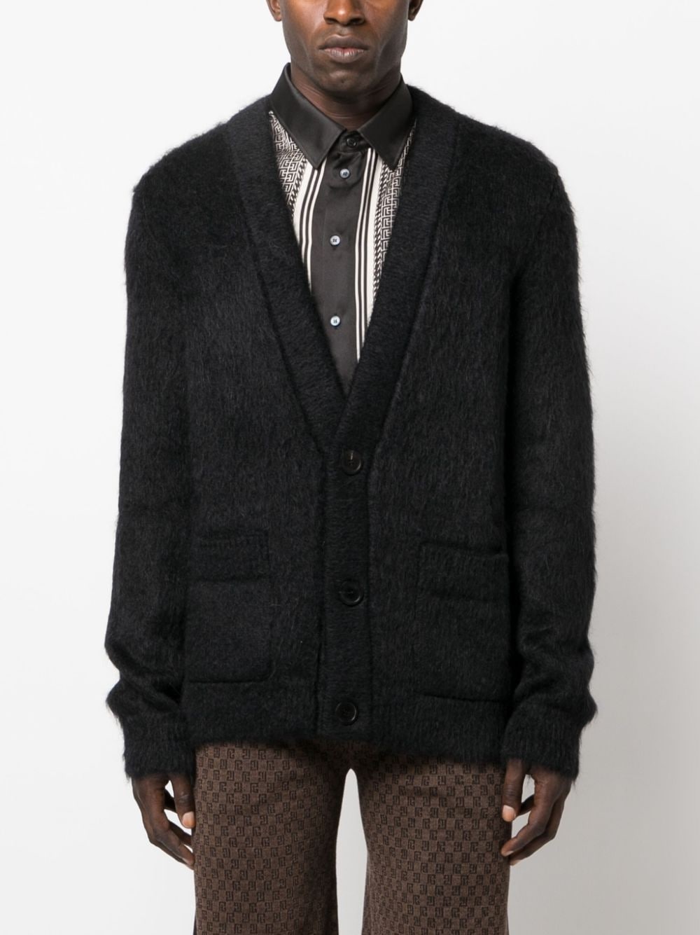 logo-intarsia V-neck cardigan - 3