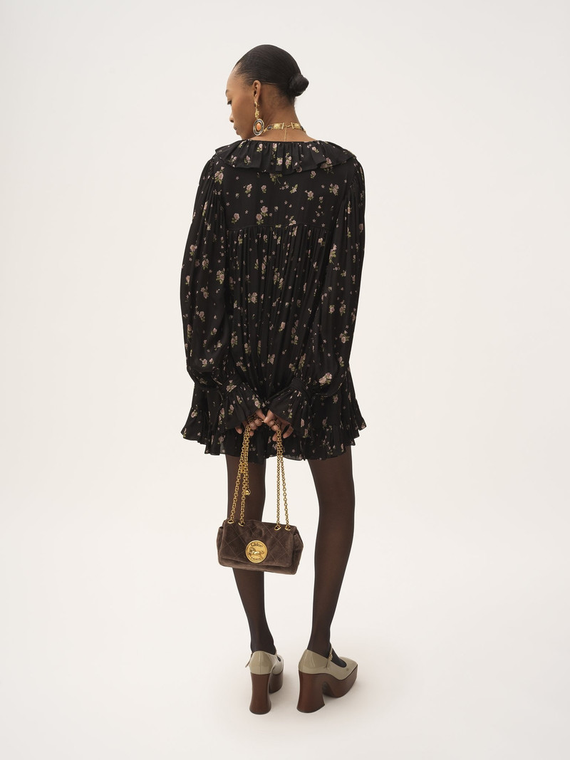 GATHERED LONG-SLEEVE MINI DRESS IN SILK CHARMEUSE 5