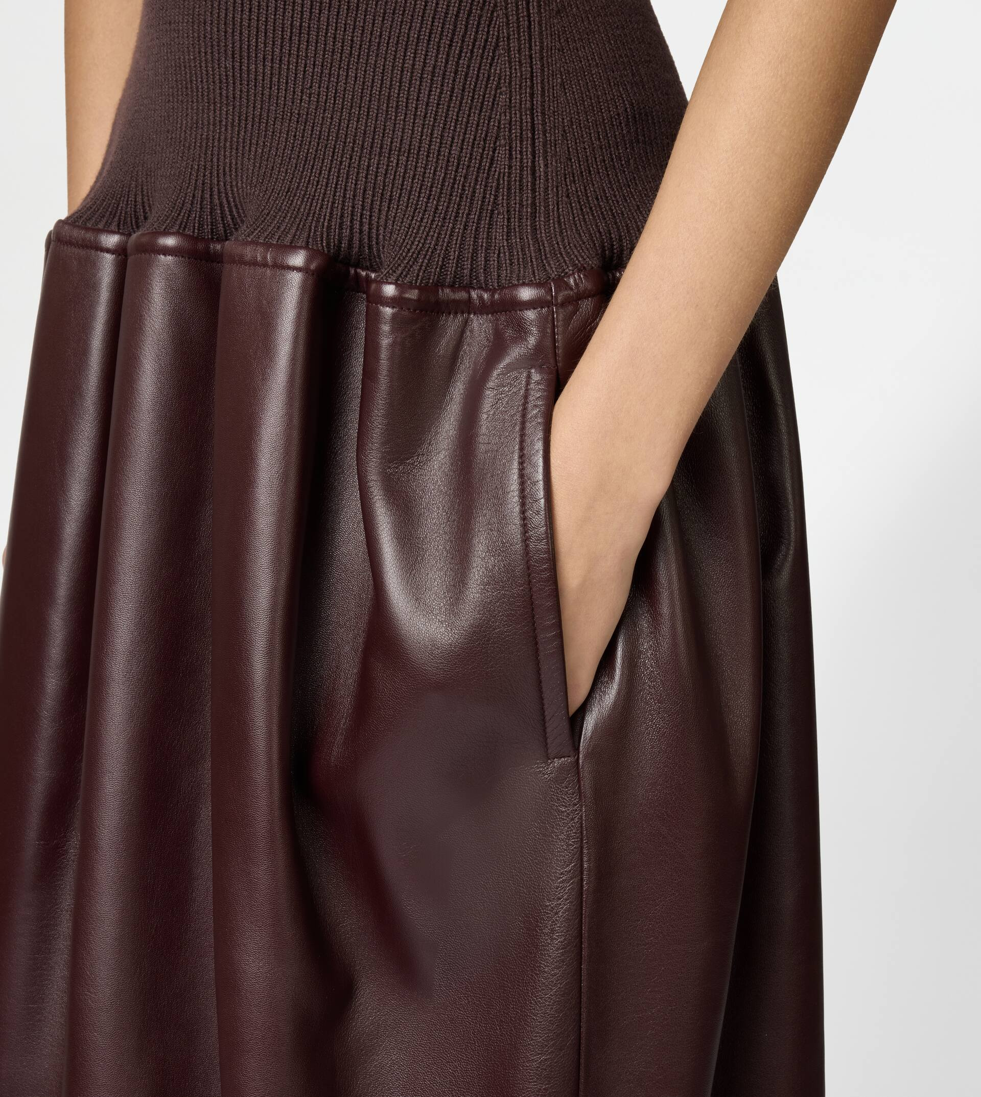 DRESS IN WOOL AND LEATHER - BURGUNDY - 6