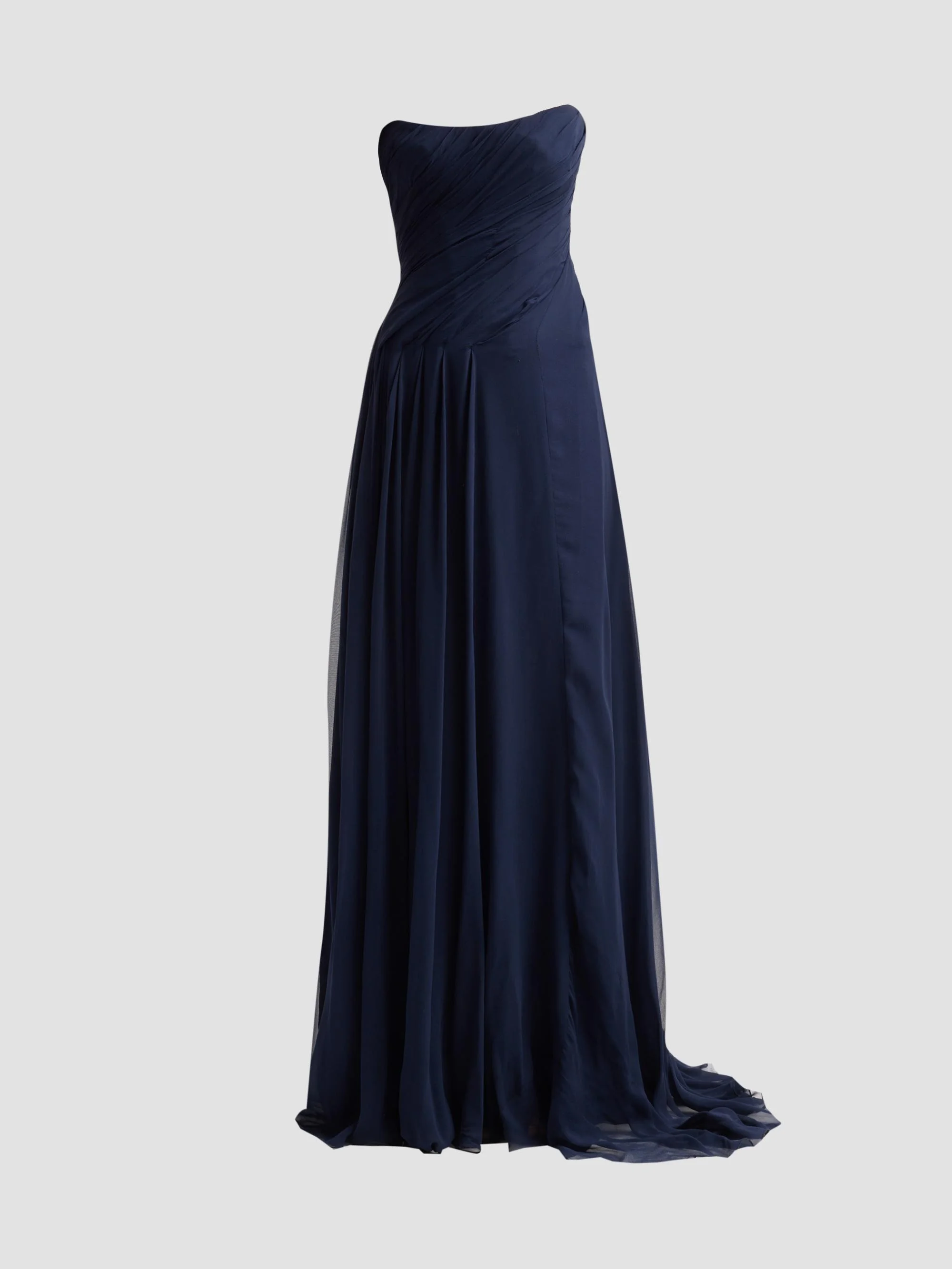 Women's Strapless Silk Draped Gown - Navy - 1