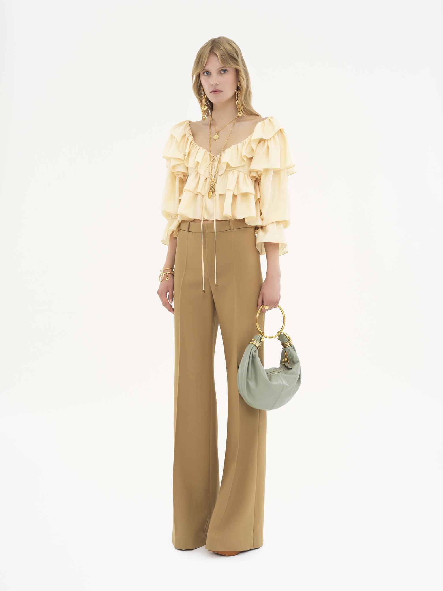 FLARED TAILORED PANTS IN WOOL GRAIN DE POUDRE - 3