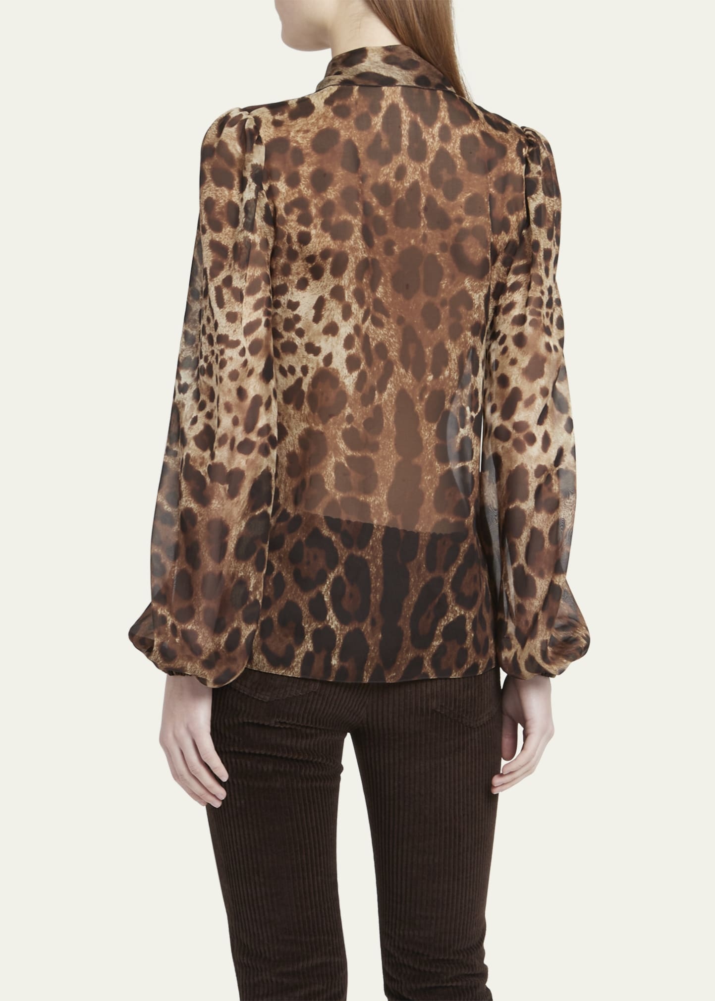 Leopard Print Tie-Neck Chiffon Blouse - 3