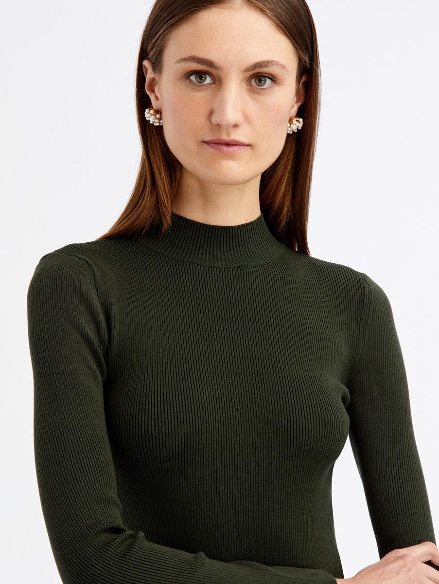 LONG SLEEVE MOCK NECK RIBBED PULLOVER - 4
