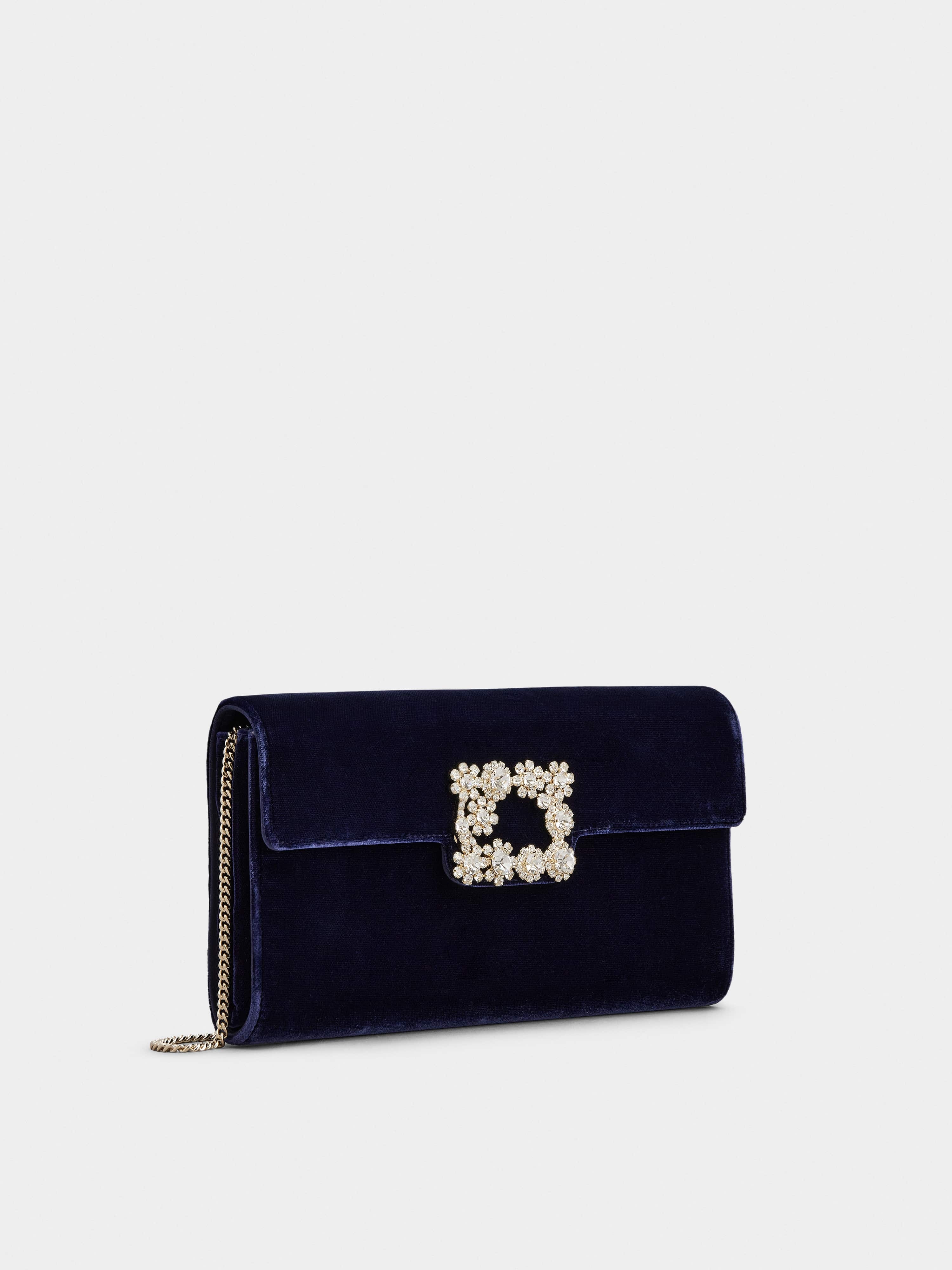 Flower Strass Buckle Clutch Bag in Velvet - 3