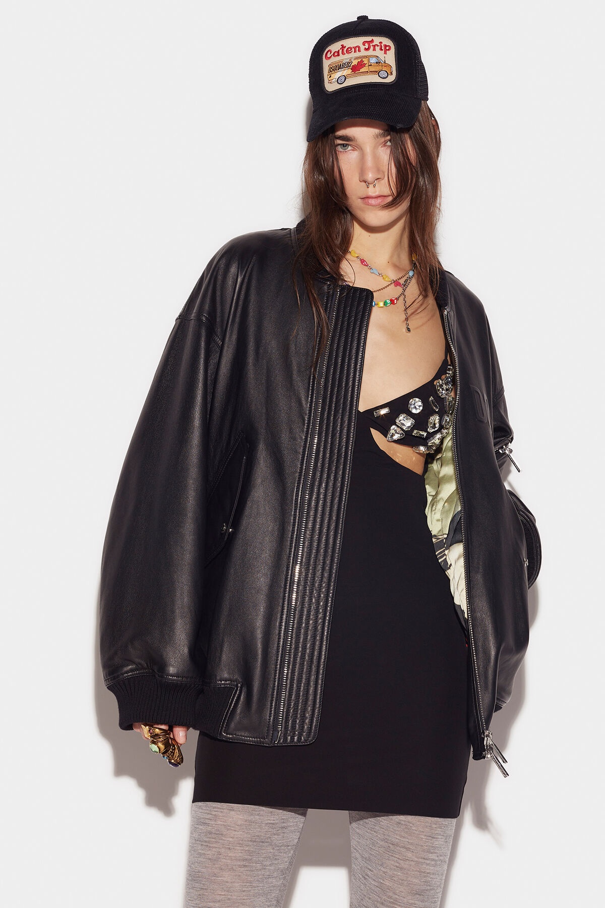 D2 LEATHER ZIPPED BOMBER - 1