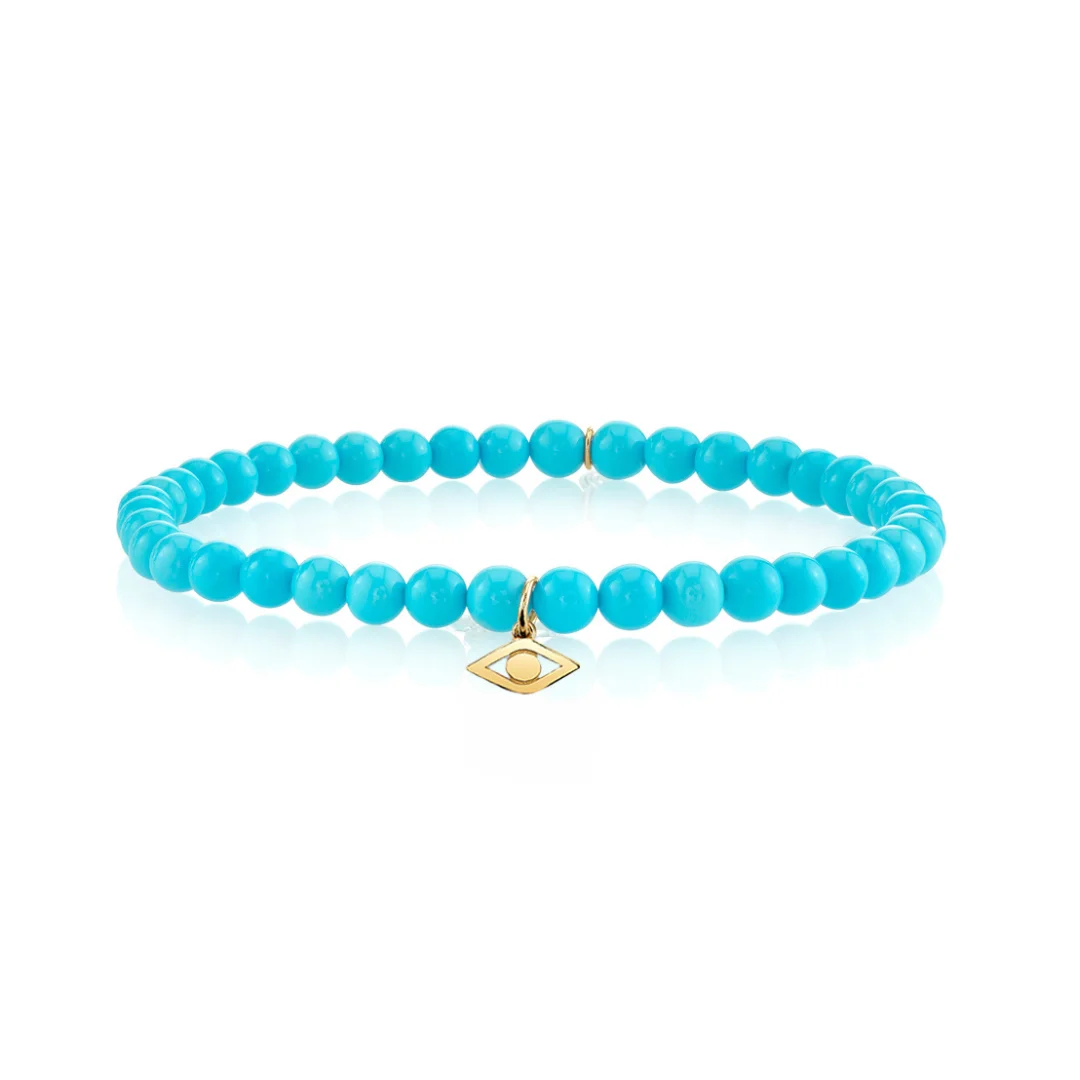 Turquoise & Tiny Evil Eye Charm Bracelet - 1