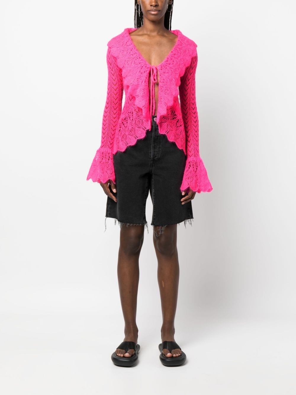 crochet-knit long-sleeve cardigan - 2