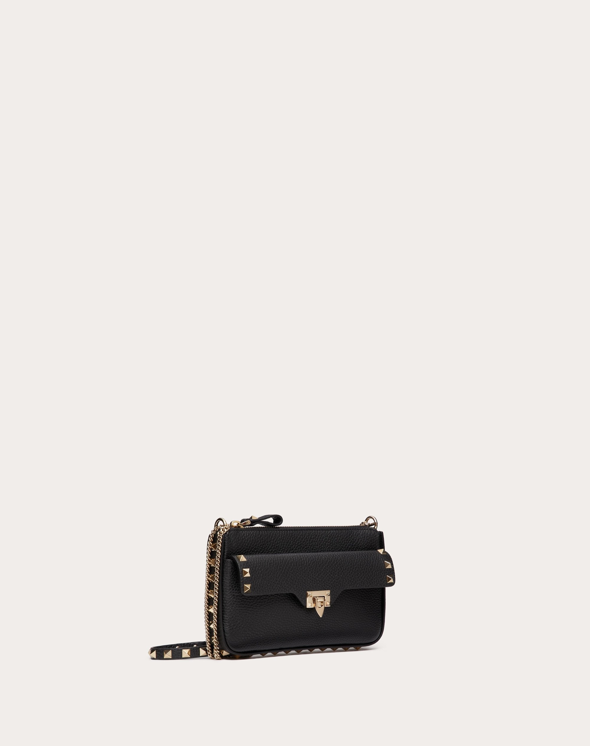 GRAINY CALFSKIN POUCH WITH ROCKSTUD CHAIN - 2