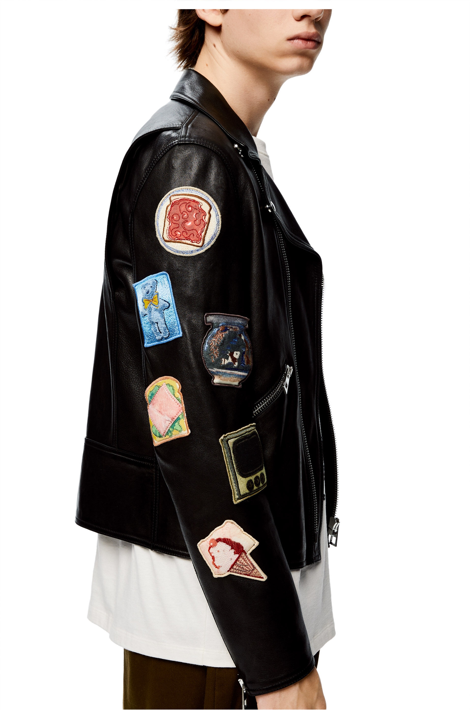 Biker jacket with patches in nappa - 5