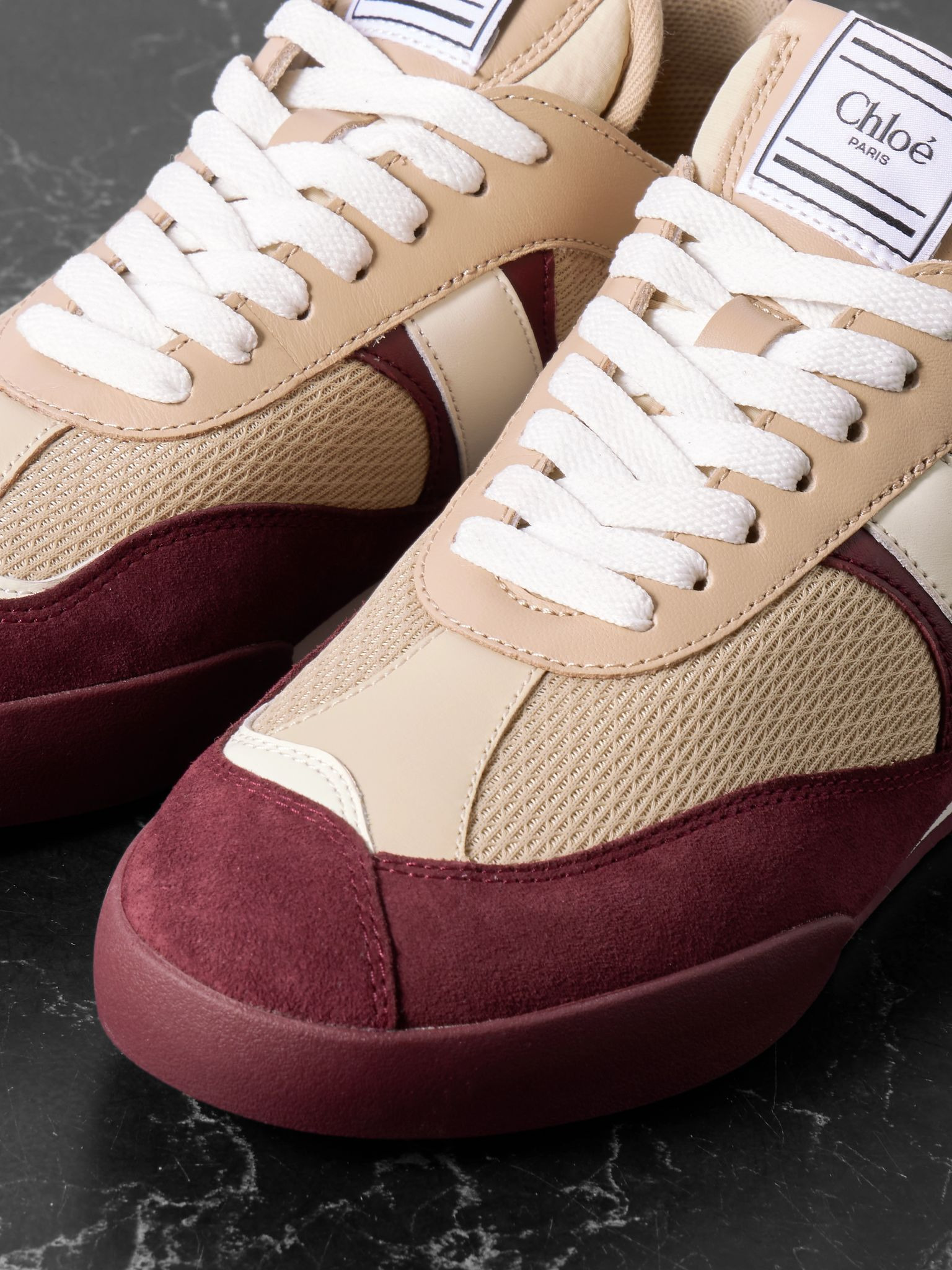 Kick leather and suede-trimmed mesh sneakers Beige - 4