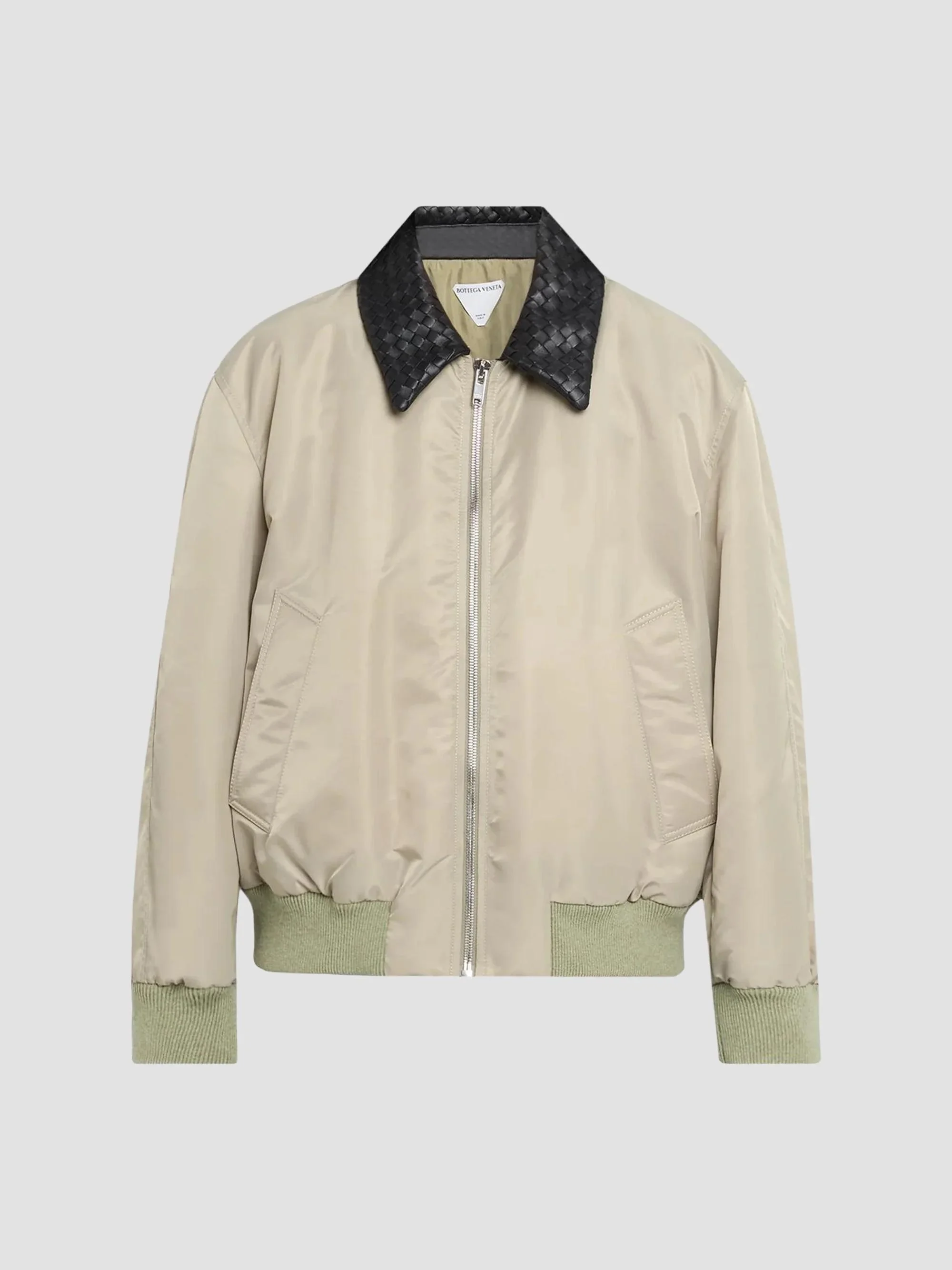 Women's Intercciato Leather Collar Jacket - Tarragon - 1