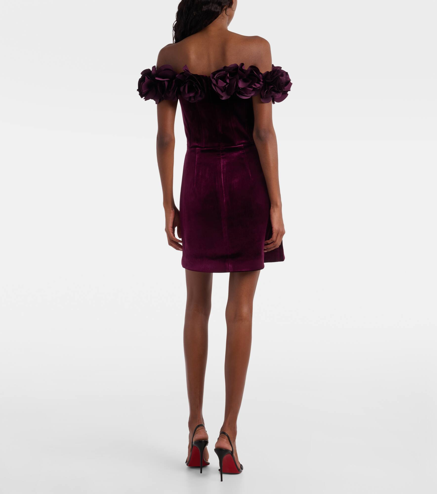 Floral-appliqué velvet minidress - 3