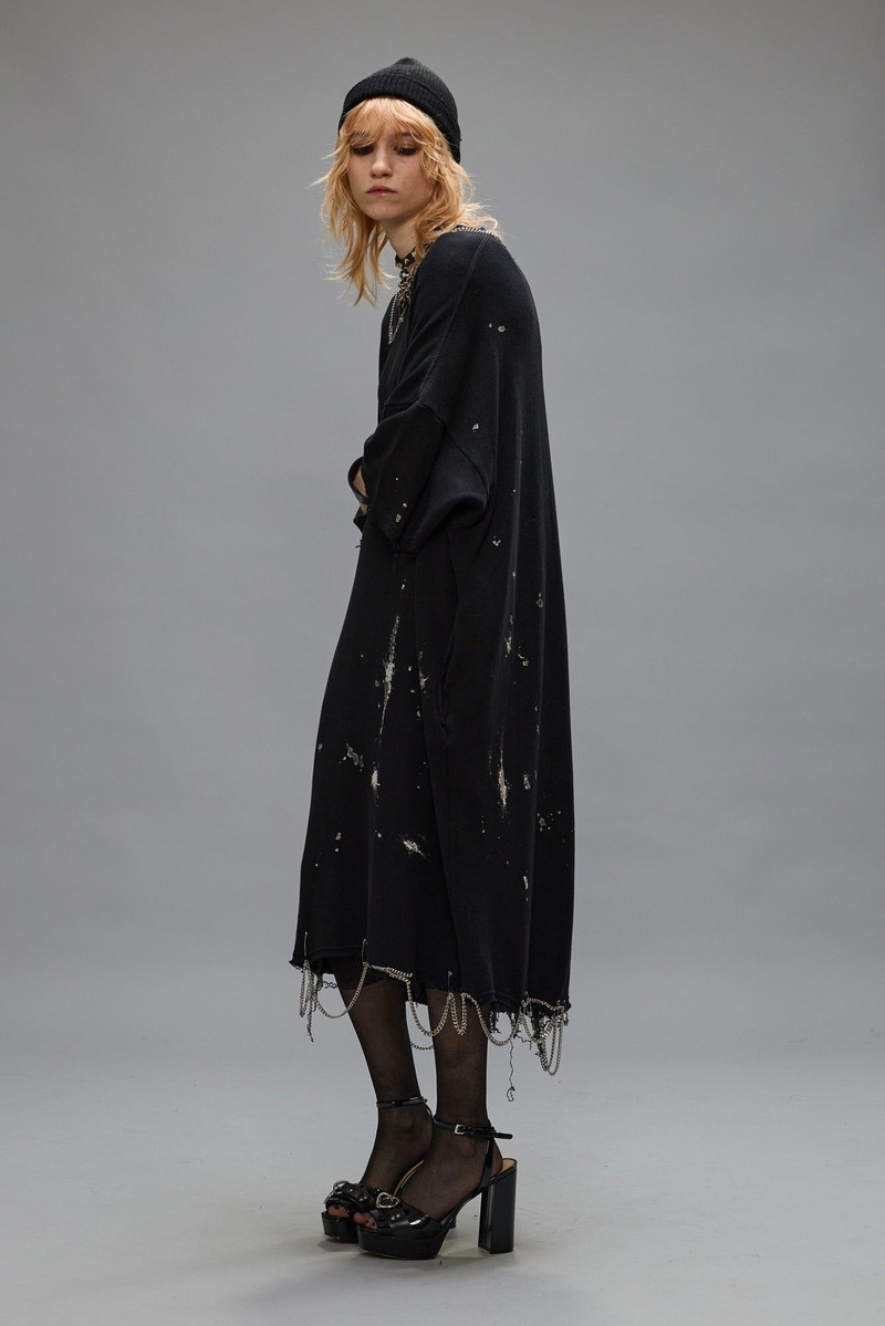 R13 CHAIN EMBELLISHED SHIRTDRESS - SPLATTERED BLACK outlook
